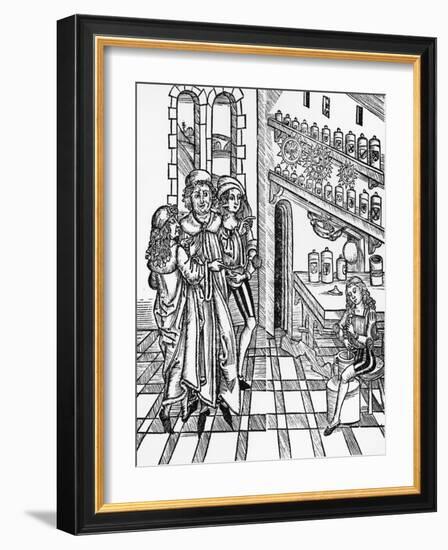 Woodcut Print of a Scene in a Medieval Apothecary Shop-null-Framed Giclee Print