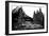 Woodcut Style Expressionist Landscape with Trees and River.-Jef Thompson-Framed Art Print