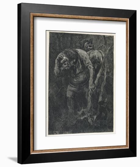 Woodcutter Keeps Prudently out of the Way of Some Very Large Trolls-Erik Werenskjold-Framed Photographic Print