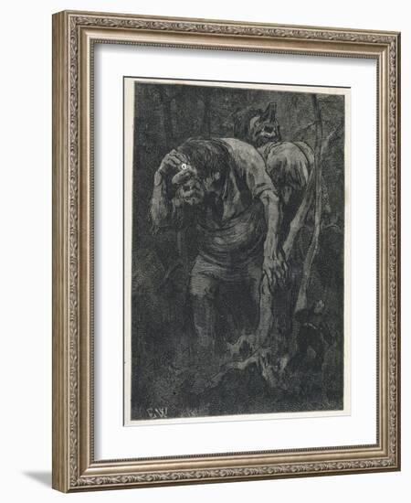 Woodcutter Keeps Prudently out of the Way of Some Very Large Trolls-Erik Werenskjold-Framed Photographic Print