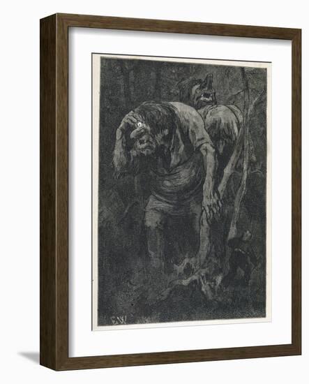 Woodcutter Keeps Prudently out of the Way of Some Very Large Trolls-Erik Werenskjold-Framed Photographic Print