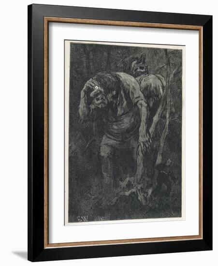 Woodcutter Keeps Prudently out of the Way of Some Very Large Trolls-Erik Werenskjold-Framed Photographic Print