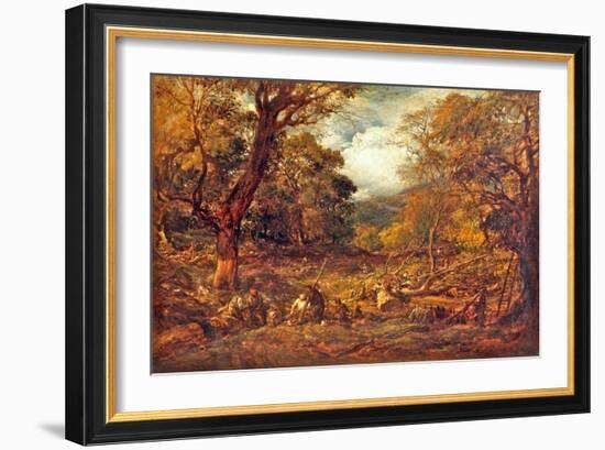 Woodcutters in a Forest Valley, 1850 (Oil on Canvas)-John Linnell-Framed Giclee Print