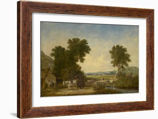 Wooded Country Landscape with Figures in a Cart, C.1855 (Oil on Canvas)-Alfred Vickers-Framed Giclee Print