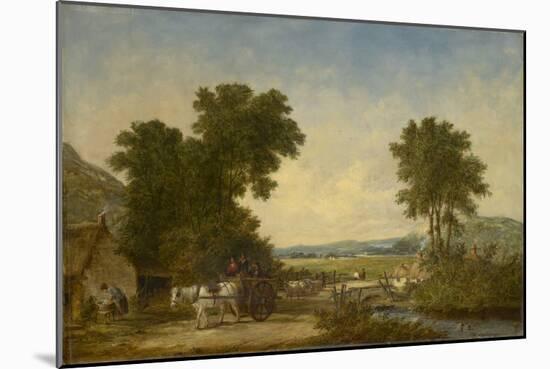 Wooded Country Landscape with Figures in a Cart, C.1855 (Oil on Canvas)-Alfred Vickers-Mounted Giclee Print