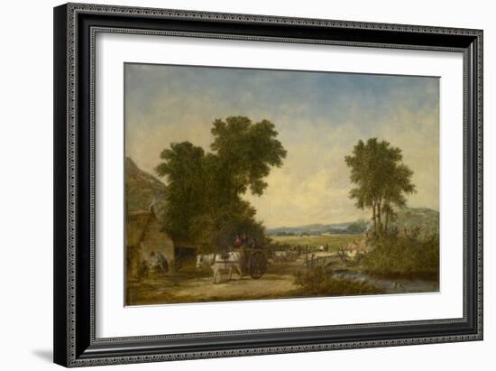 Wooded Country Landscape with Figures in a Cart, C.1855 (Oil on Canvas)-Alfred Vickers-Framed Giclee Print