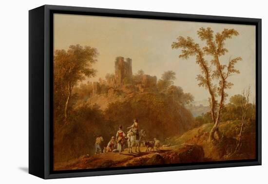 Wooded Hilly Landscape with Peasants-Jean Baptiste Pillement-Framed Premier Image Canvas