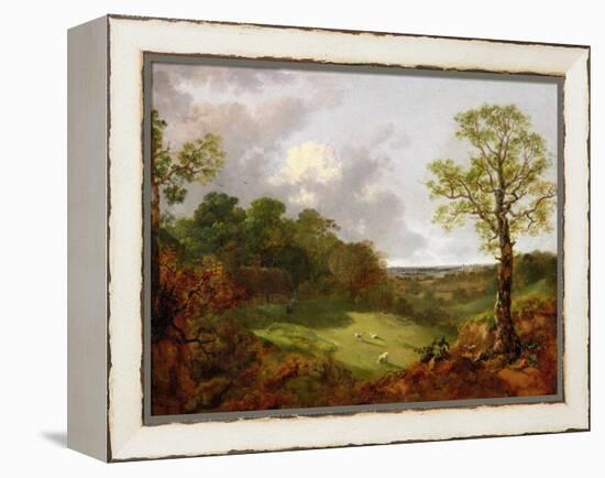 Wooded Landscape with a Cottage, Sheep and a Reclining Shepherd, c.1748-50-Thomas Gainsborough-Framed Premier Image Canvas
