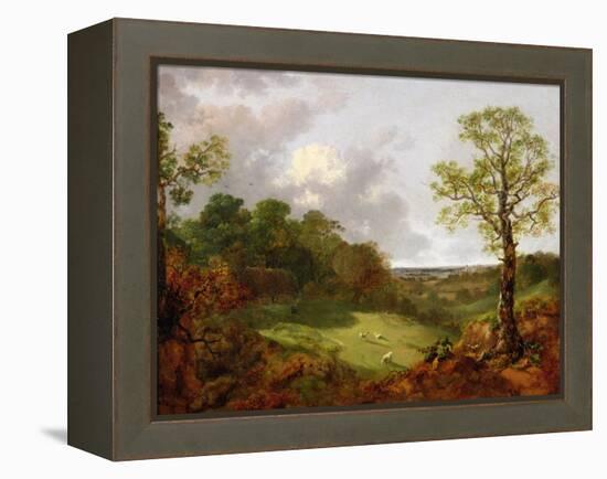 Wooded Landscape with a Cottage, Sheep and a Reclining Shepherd, c.1748-50-Thomas Gainsborough-Framed Premier Image Canvas