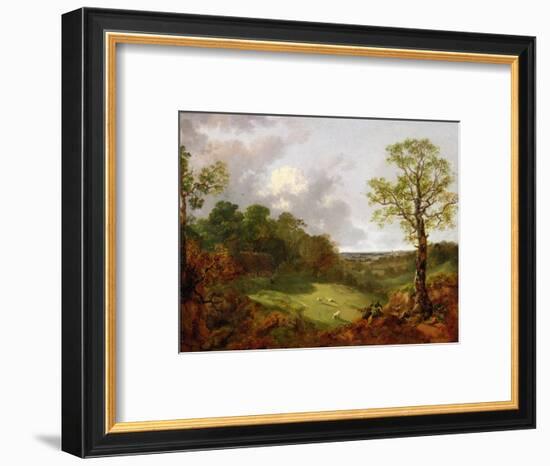 Wooded Landscape with a Cottage, Sheep and a Reclining Shepherd, c.1748-50-Thomas Gainsborough-Framed Premium Giclee Print