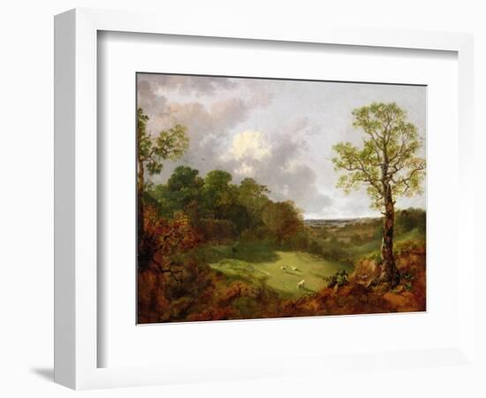 Wooded Landscape with a Cottage, Sheep and a Reclining Shepherd, c.1748-50-Thomas Gainsborough-Framed Premium Giclee Print