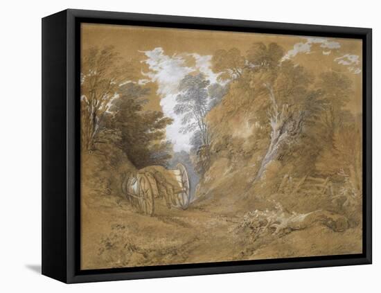 Wooded Landscape with a Peasant Boy Asleep in a Cart (Watercolour and Bodycolour over Faint Indicat-Thomas Gainsborough-Framed Premier Image Canvas