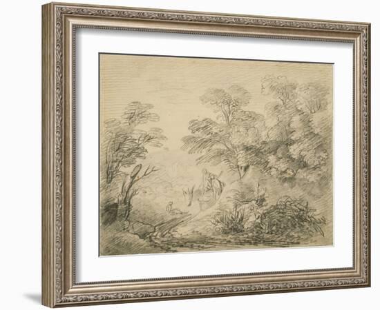 Wooded Landscape with Donkey and Figures, C.1759 (Graphite on Paper)-Thomas Gainsborough-Framed Giclee Print