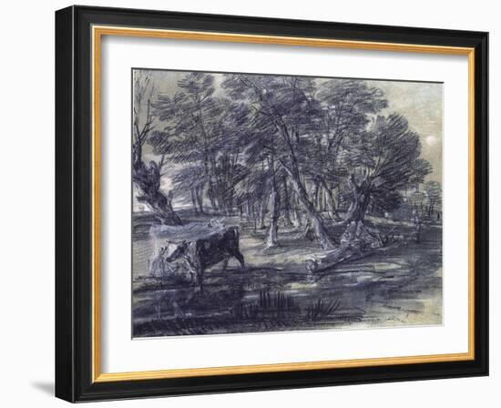 Wooded Landscape with Figures and Cattle at a Pool, C.1778-Thomas Gainsborough-Framed Giclee Print