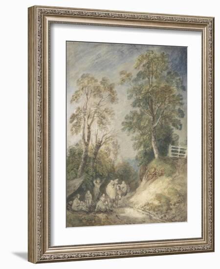 Wooded Landscape with Gypsy Encampment, C.1760-65 (W/C and Gouache over Pencil and Chalk on Paper)-Thomas Gainsborough-Framed Giclee Print