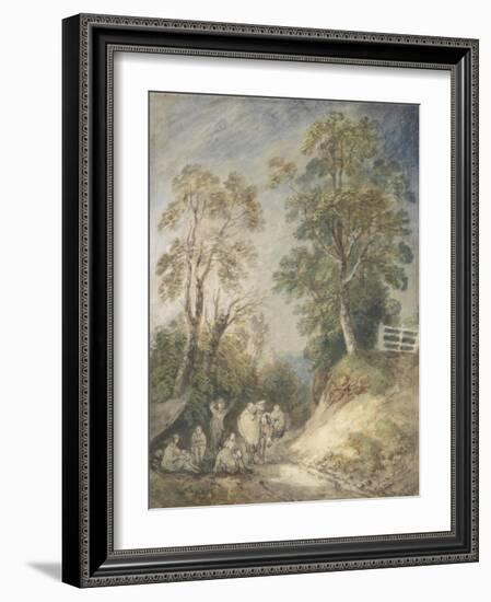 Wooded Landscape with Gypsy Encampment, C.1760-65 (W/C and Gouache over Pencil and Chalk on Paper)-Thomas Gainsborough-Framed Giclee Print