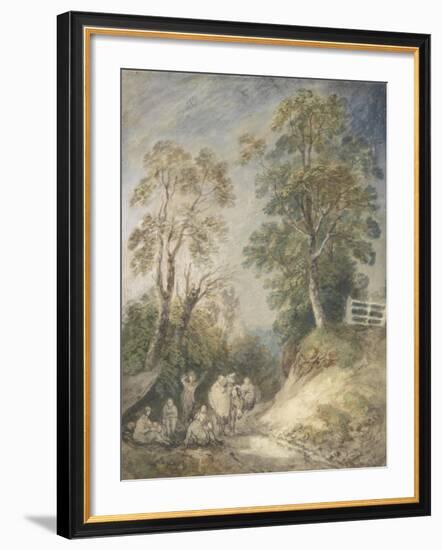 Wooded Landscape with Gypsy Encampment, C.1760-65 (W/C and Gouache over Pencil and Chalk on Paper)-Thomas Gainsborough-Framed Giclee Print