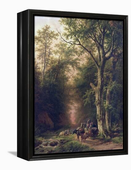 Wooded Landscape with Peasants-Barend Cornelis Koekkoek-Framed Premier Image Canvas