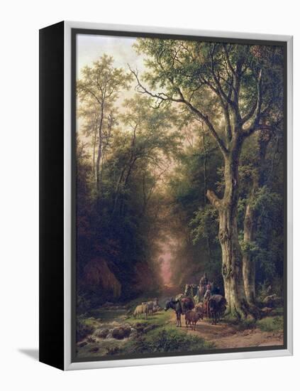 Wooded Landscape with Peasants-Barend Cornelis Koekkoek-Framed Premier Image Canvas