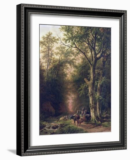 Wooded Landscape with Peasants-Barend Cornelis Koekkoek-Framed Giclee Print