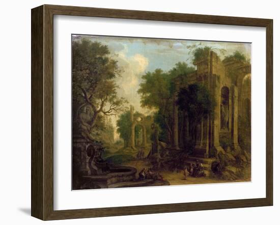 Wooded Landscape with Travellers Resting by Classical Ruins-Balthasar Beschey-Framed Giclee Print
