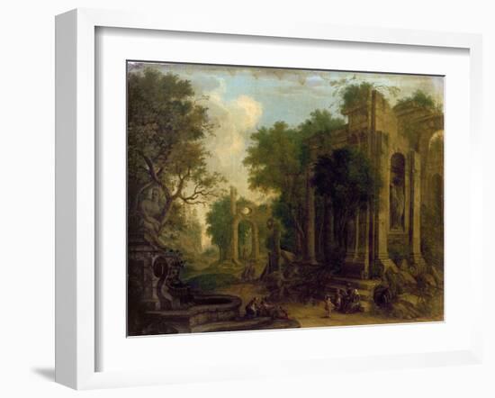 Wooded Landscape with Travellers Resting by Classical Ruins-Balthasar Beschey-Framed Giclee Print