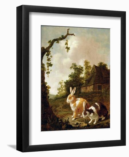 Wooded Landscape with Two Hares-Dirck Wyntrack-Framed Giclee Print