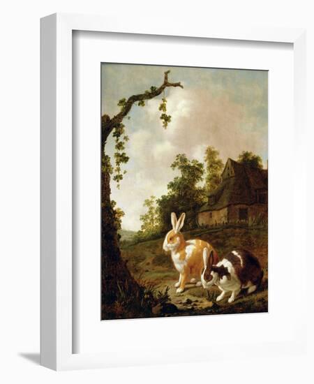 Wooded Landscape with Two Hares-Dirck Wyntrack-Framed Giclee Print