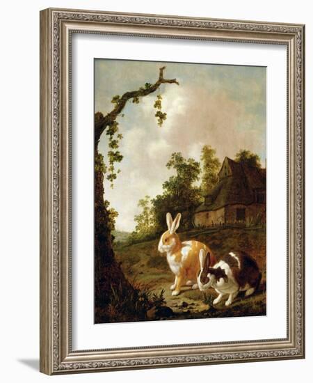 Wooded Landscape with Two Hares-Dirck Wyntrack-Framed Giclee Print