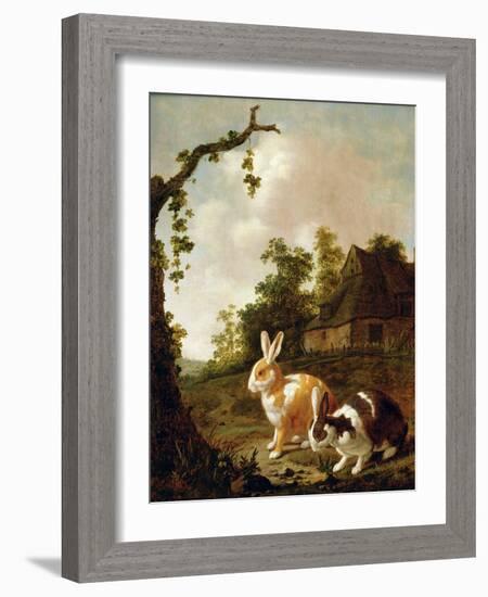 Wooded Landscape with Two Hares-Dirck Wyntrack-Framed Giclee Print