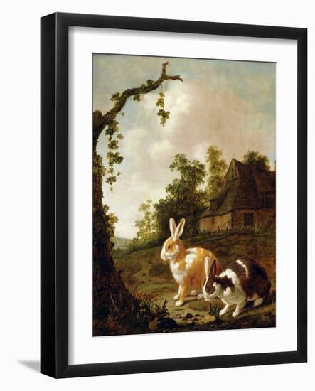 Wooded Landscape with Two Hares-Dirck Wyntrack-Framed Giclee Print
