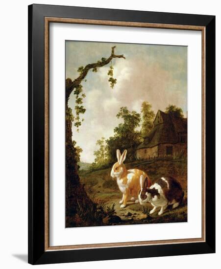 Wooded Landscape with Two Hares-Dirck Wyntrack-Framed Giclee Print