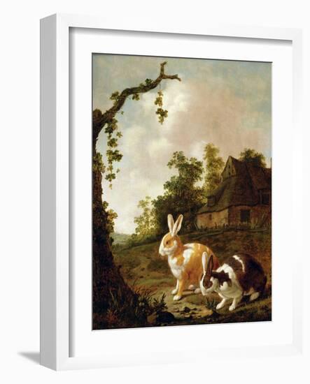 Wooded Landscape with Two Hares-Dirck Wyntrack-Framed Giclee Print