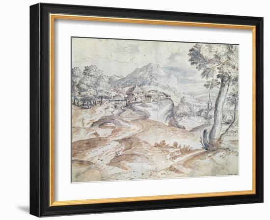 Wooded Landscape with Village and Church-Titian (Tiziano Vecelli)-Framed Giclee Print