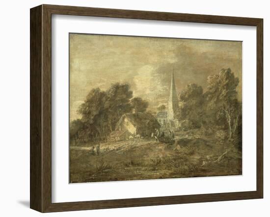 Wooded Landscape with Village Scene, Early 1770-72-Thomas Gainsborough-Framed Giclee Print