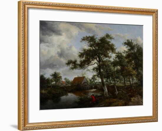 Wooded Landscape with Watermill, C.1665-Meindert Hobbema-Framed Giclee Print