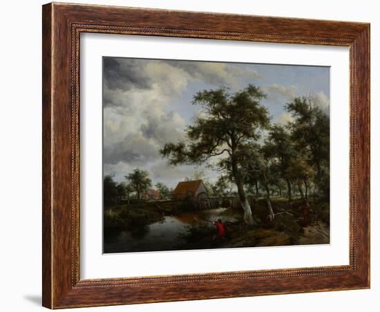 Wooded Landscape with Watermill, C.1665-Meindert Hobbema-Framed Giclee Print