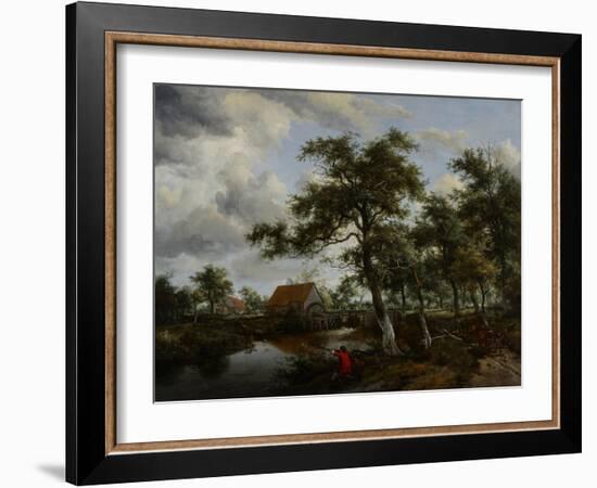 Wooded Landscape with Watermill, C.1665-Meindert Hobbema-Framed Giclee Print