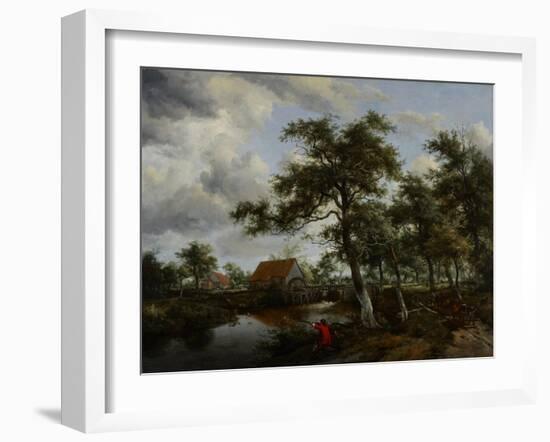 Wooded Landscape with Watermill, C.1665-Meindert Hobbema-Framed Giclee Print