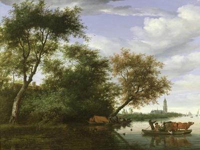 Wooded River Landscape with Figures and Cattle on a Ferryboat' Giclee Print  - Salomon van Ruisdael or Ruysdael | Art.com