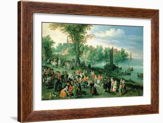 Wooded River Landscape with Peasants and Travellers-Jan Brueghel the Elder-Framed Giclee Print