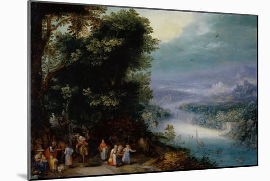 Wooded River Valley with Road, C.1602 (Oil on Copper)-Jan the Elder Brueghel-Mounted Giclee Print