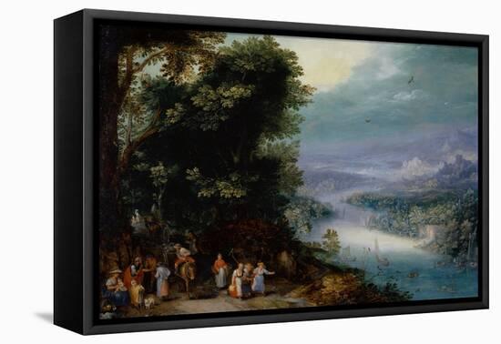 Wooded River Valley with Road, C.1602 (Oil on Copper)-Jan the Elder Brueghel-Framed Premier Image Canvas