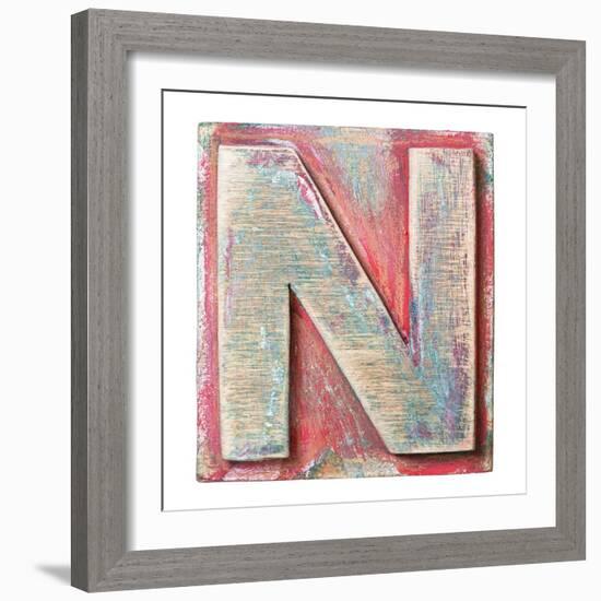 Wooden Alphabet Block, Letter N-donatas1205-Framed Art Print