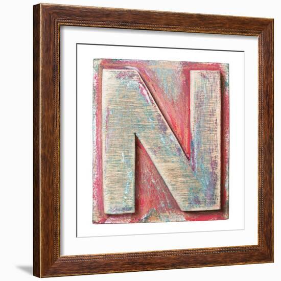 Wooden Alphabet Block, Letter N-donatas1205-Framed Art Print