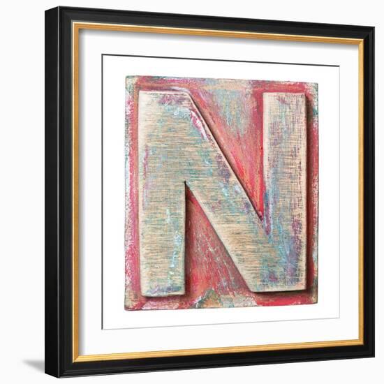 Wooden Alphabet Block, Letter N-donatas1205-Framed Art Print