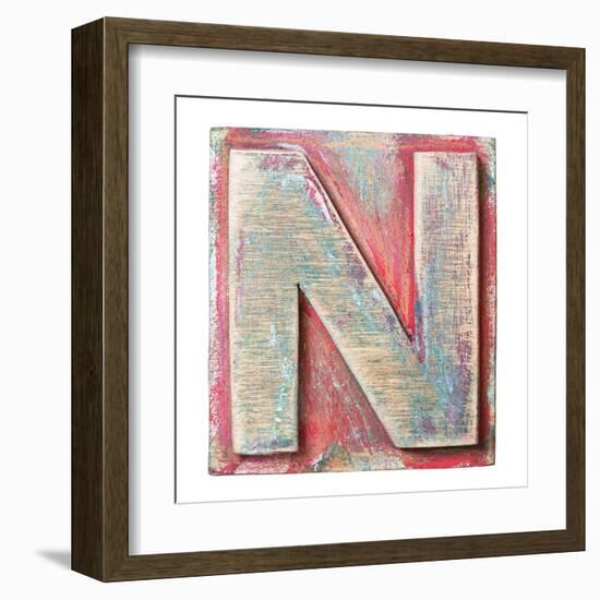 Wooden Alphabet Block, Letter N-donatas1205-Framed Art Print