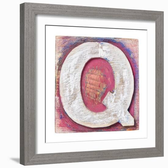 Wooden Alphabet Block, Letter Q-donatas1205-Framed Art Print