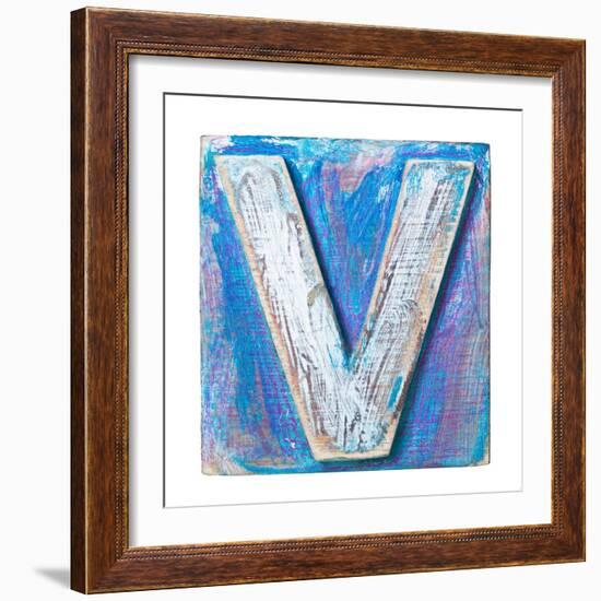 Wooden Alphabet Block, Letter V-donatas1205-Framed Premium Giclee Print