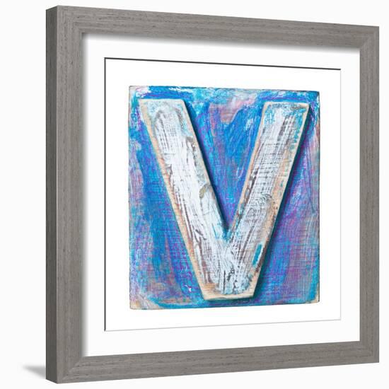 Wooden Alphabet Block, Letter V-donatas1205-Framed Art Print